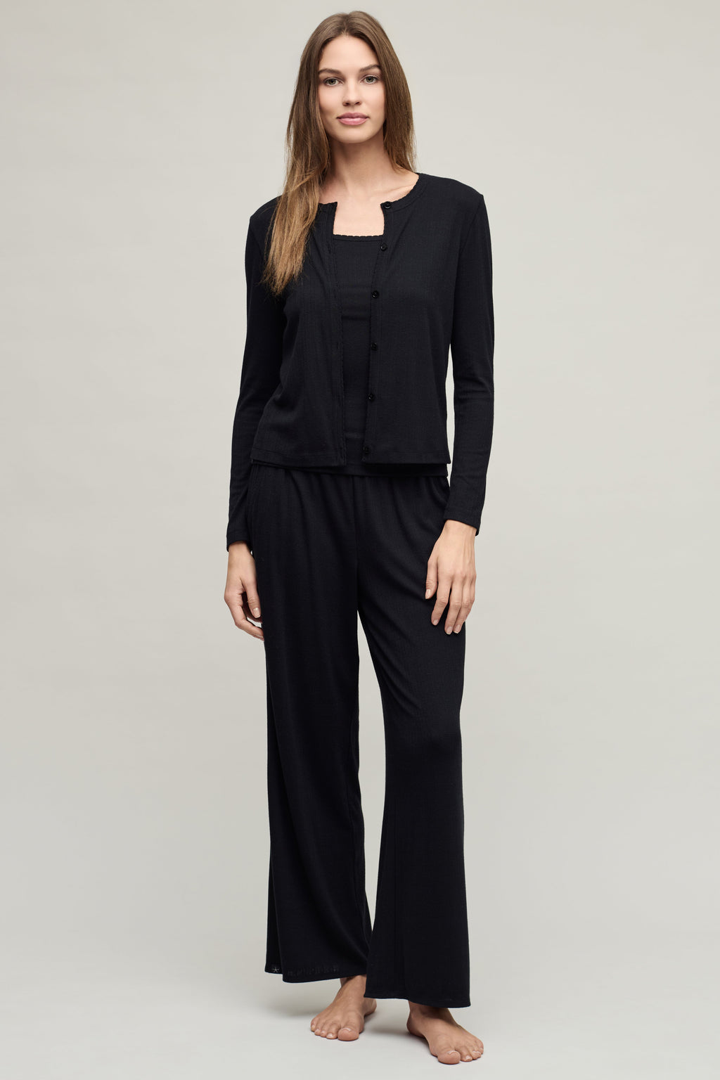 Pointelle Rib Cardigan with Scallop Trim