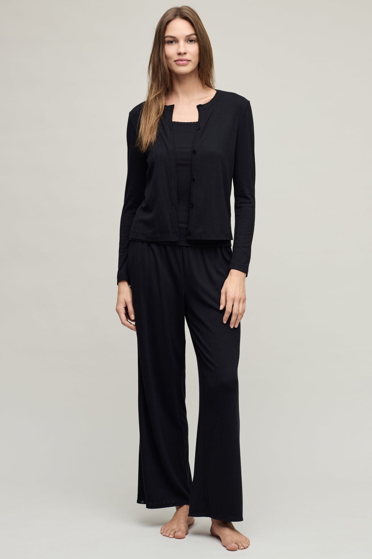 Pointelle Rib Cardigan with Scallop Trim