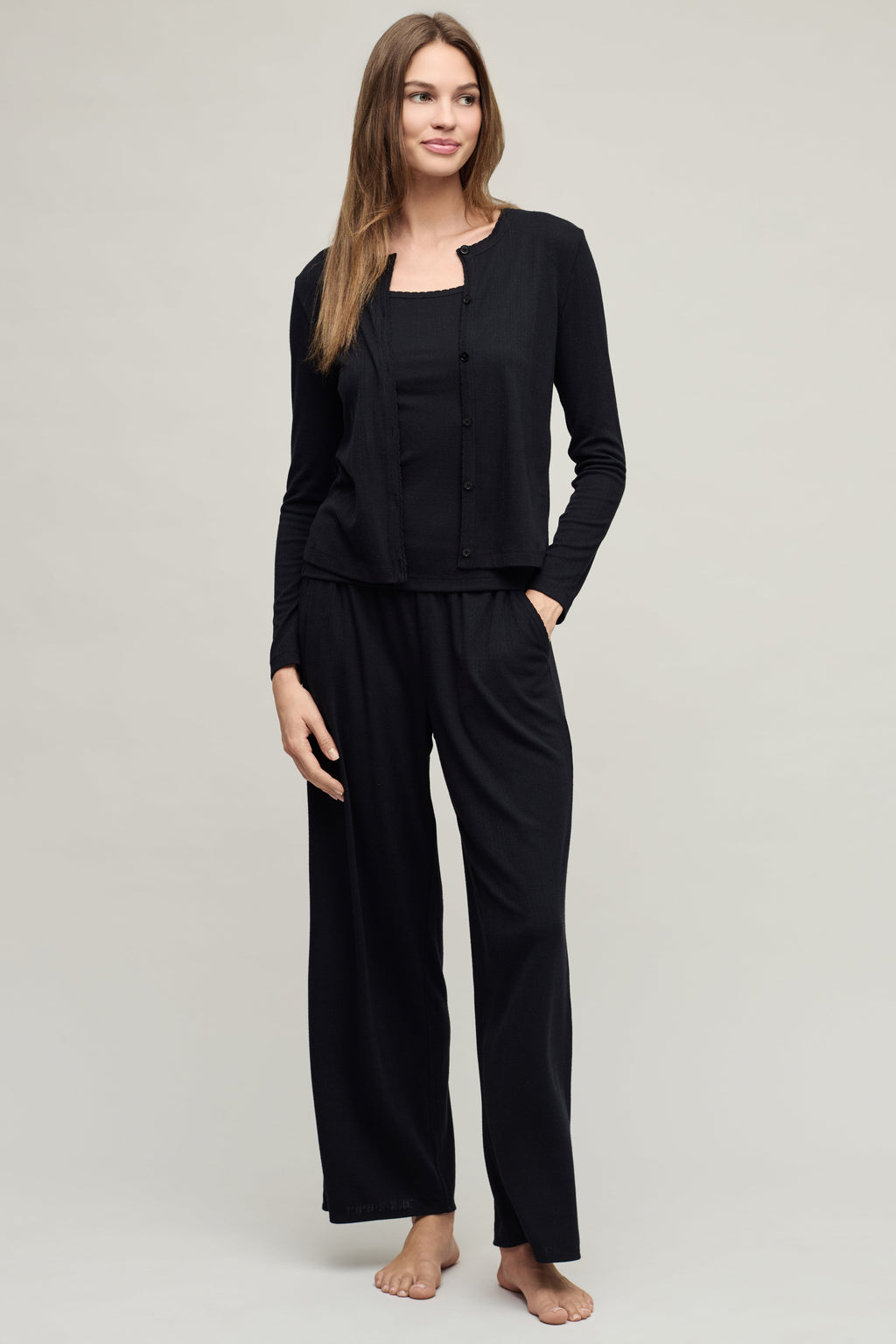 Pointelle Rib Pant with Scallop Trim