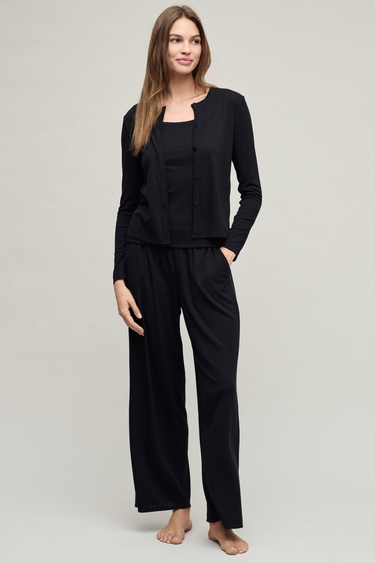 Pointelle Rib Pant with Scallop Trim