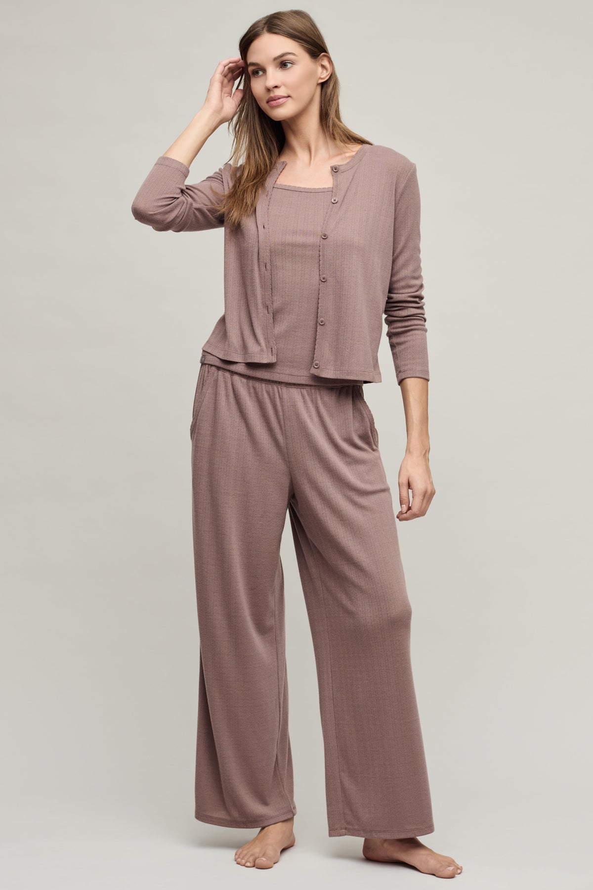 Pointelle Rib Cardigan with Scallop Trim