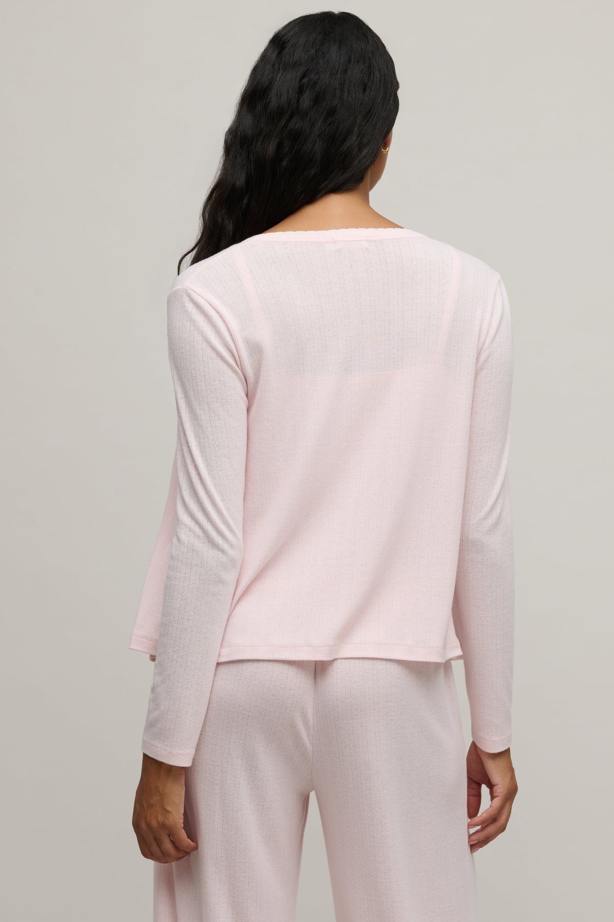 Pointelle Rib Cardigan with Scallop Trim