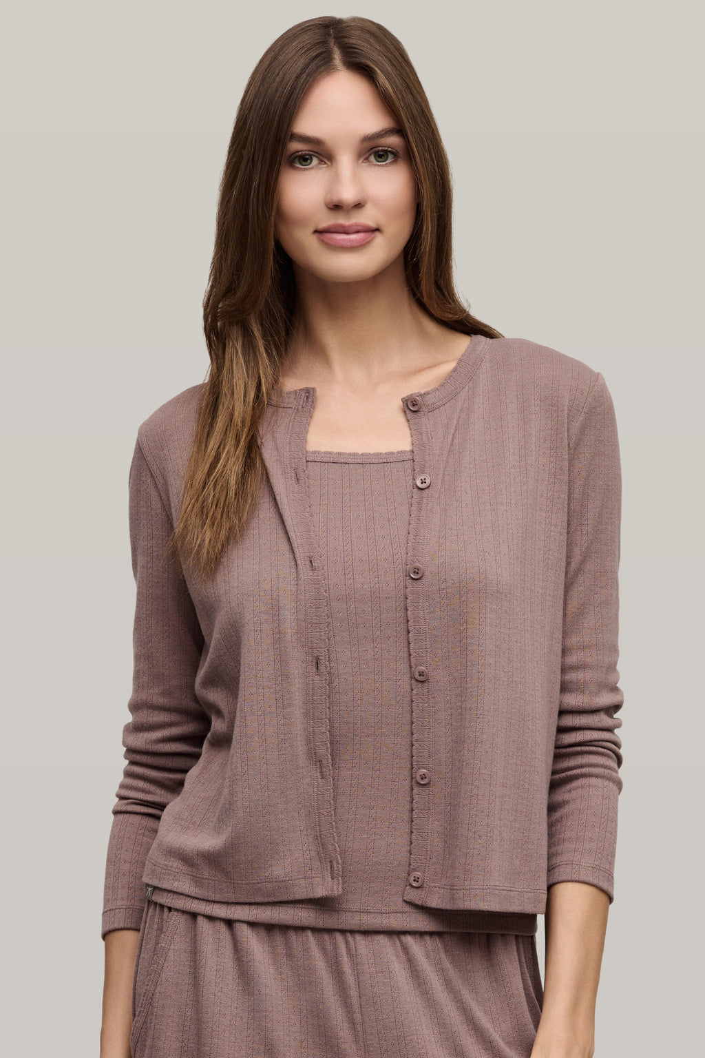 Pointelle Rib Cardigan with Scallop Trim