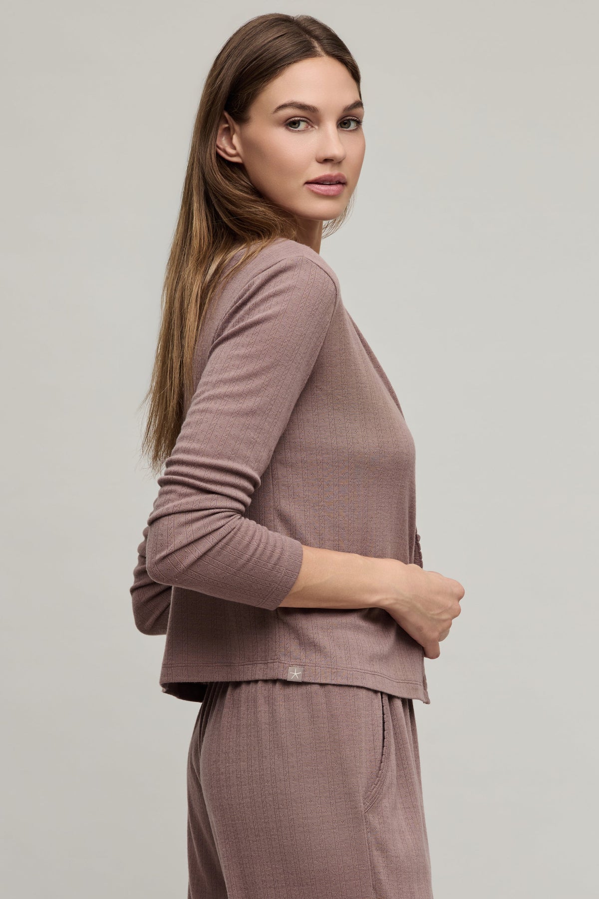 Pointelle Rib Cardigan with Scallop Trim