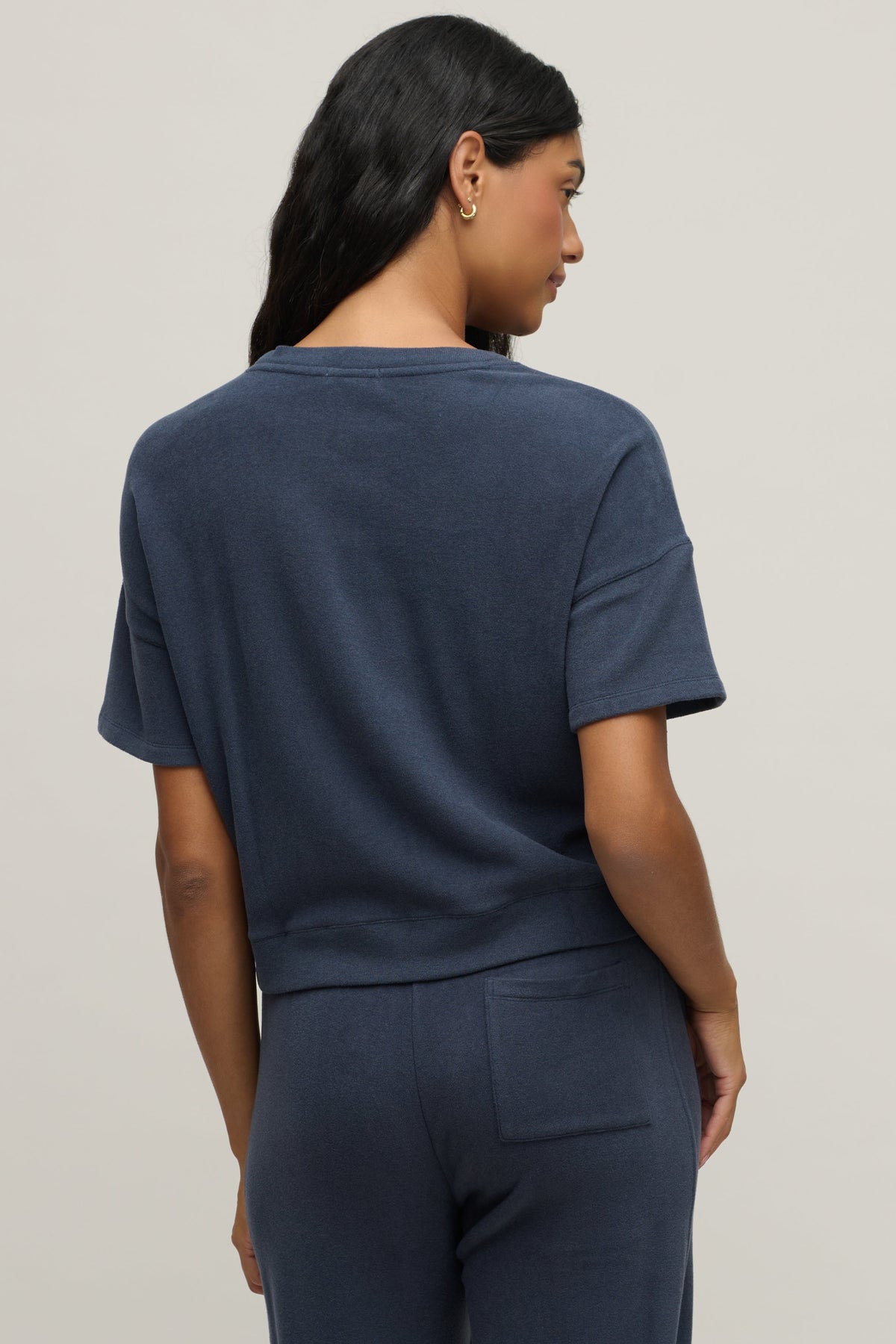 Brushed Fleece Short Sleeve Dropped Shoulder Pullover
