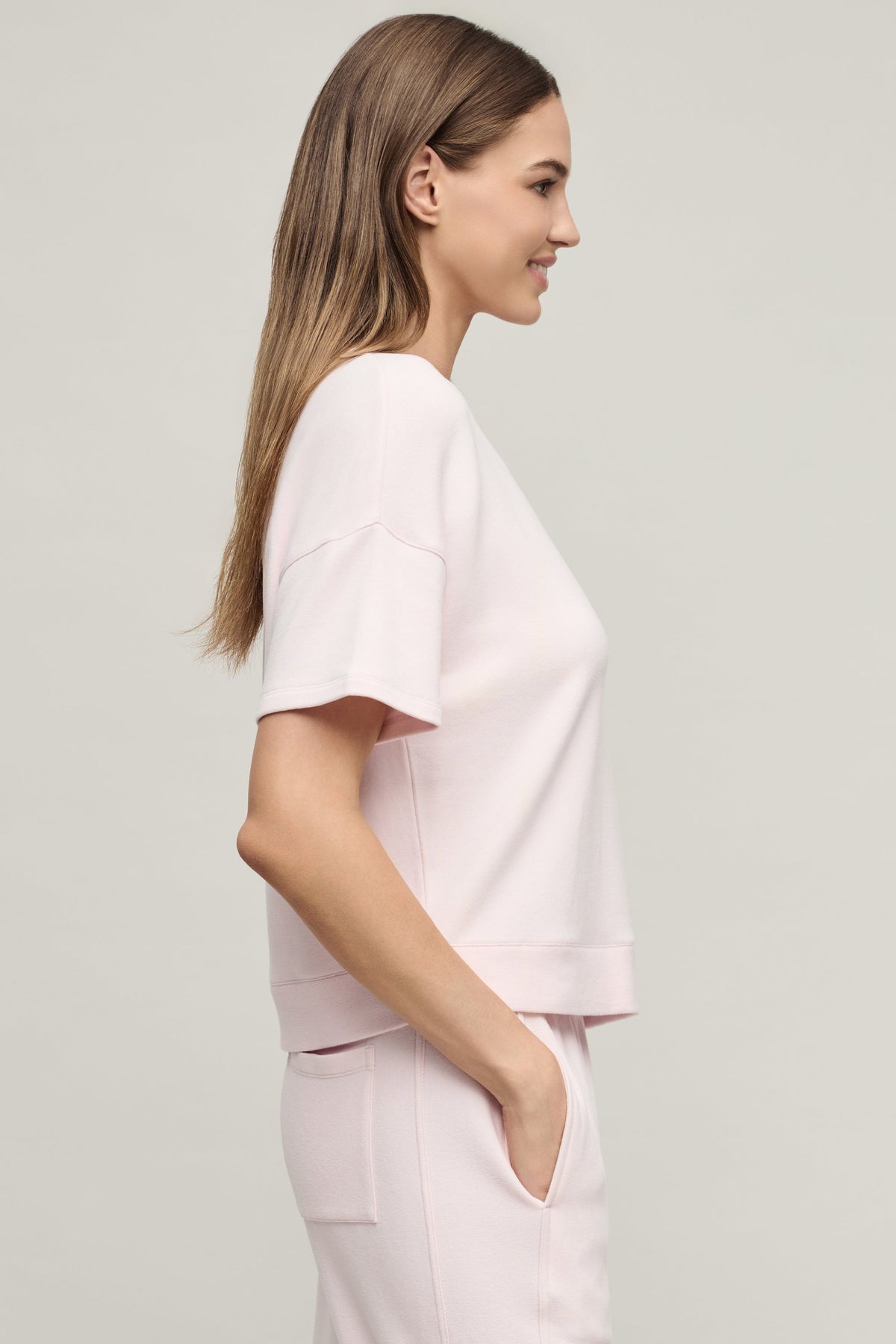 Brushed Fleece Short Sleeve Dropped Shoulder Pullover
