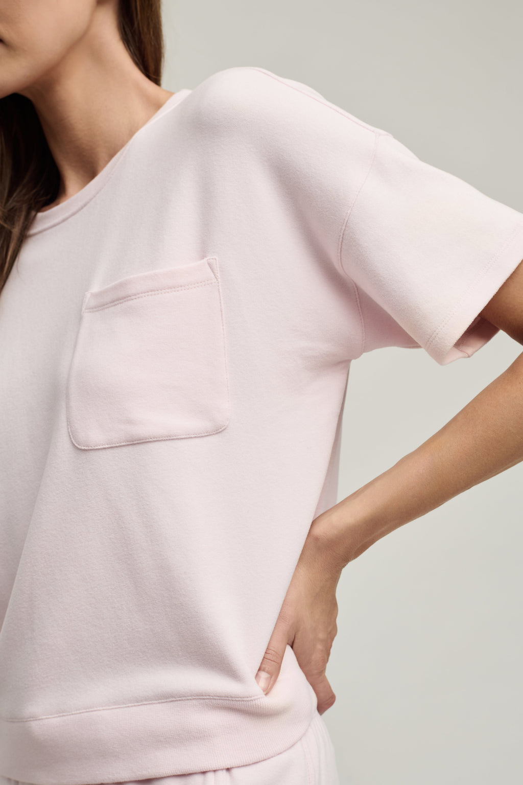 Brushed Fleece Short Sleeve Dropped Shoulder Pullover