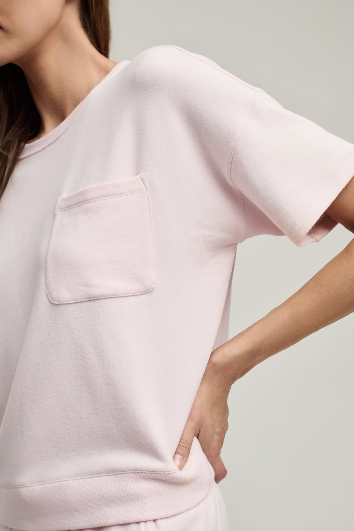 Brushed Fleece Short Sleeve Dropped Shoulder Pullover
