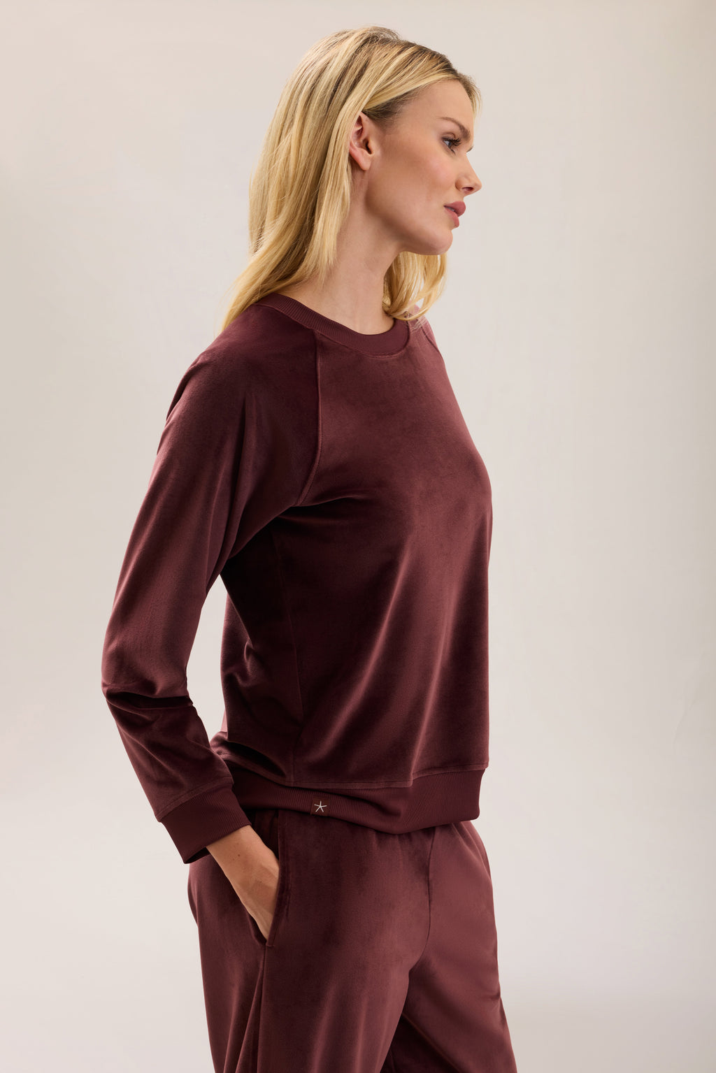 Stretch Velvet Raglan Pullover