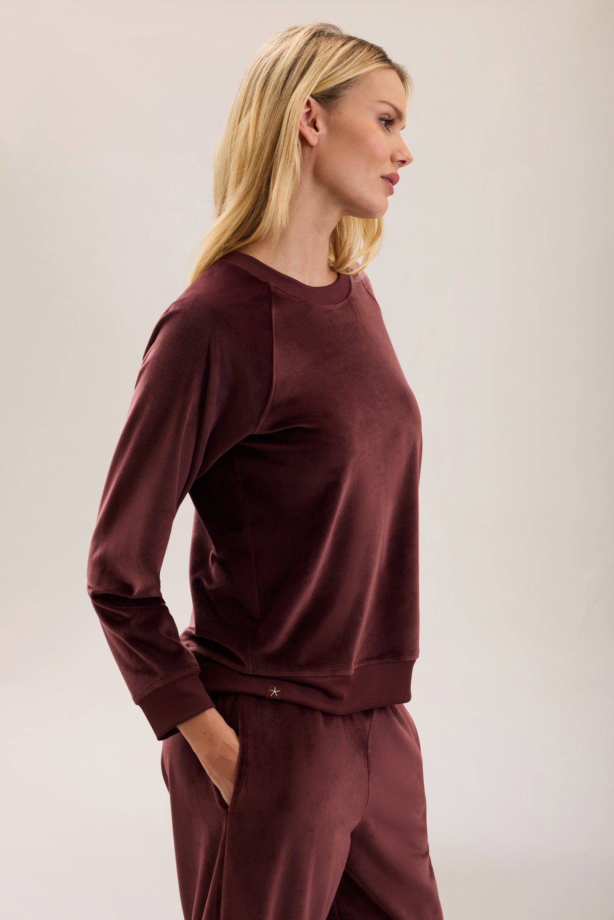 Stretch Velvet Raglan Pullover