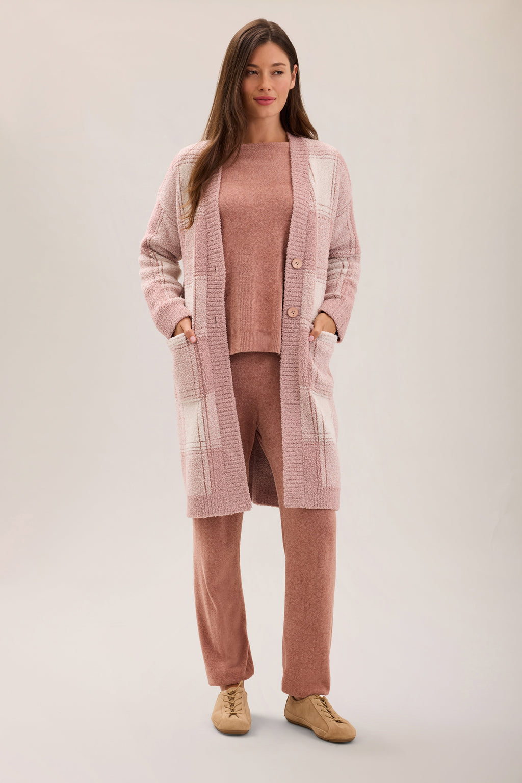 CozyChic® Cotton Buffalo Plaid Long Cardigan