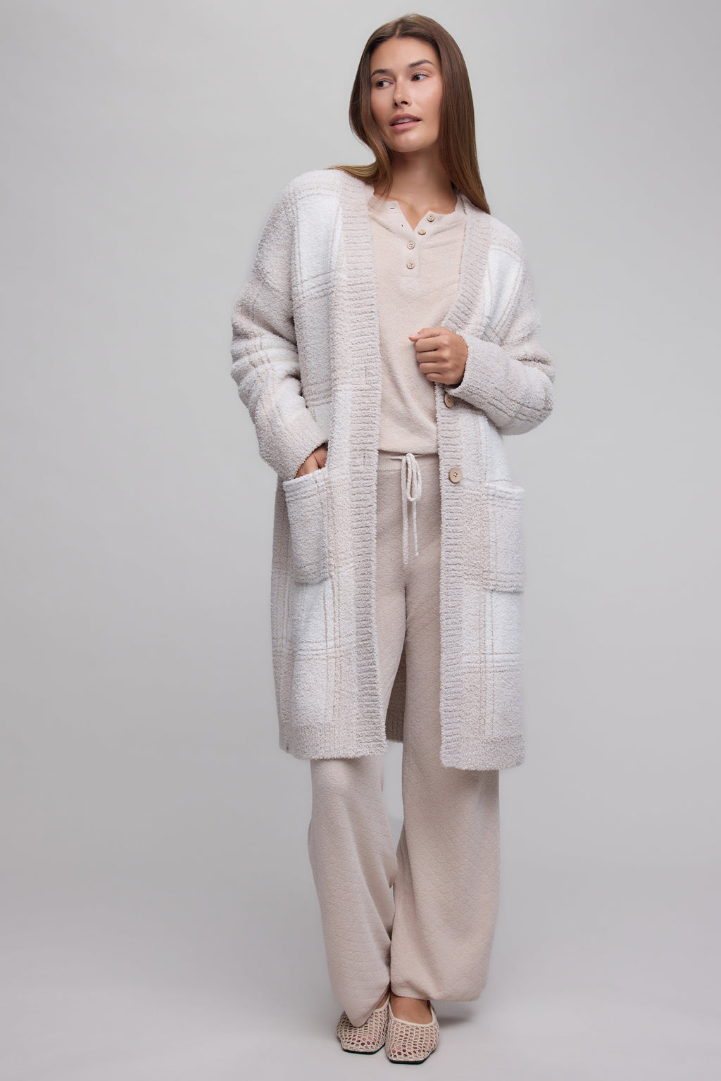 CozyChic® Cotton Buffalo Plaid Long Cardigan