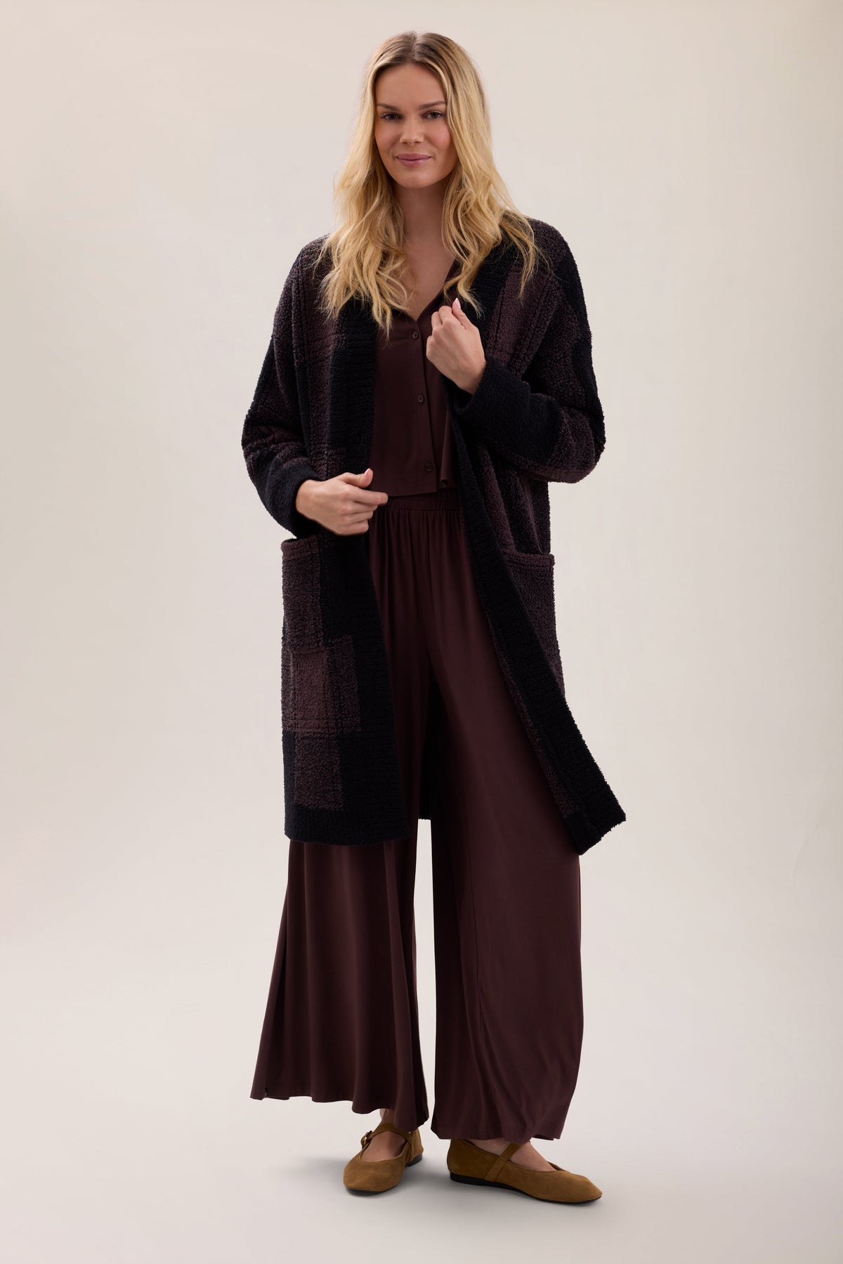CozyChic® Cotton Buffalo Plaid Long Cardigan