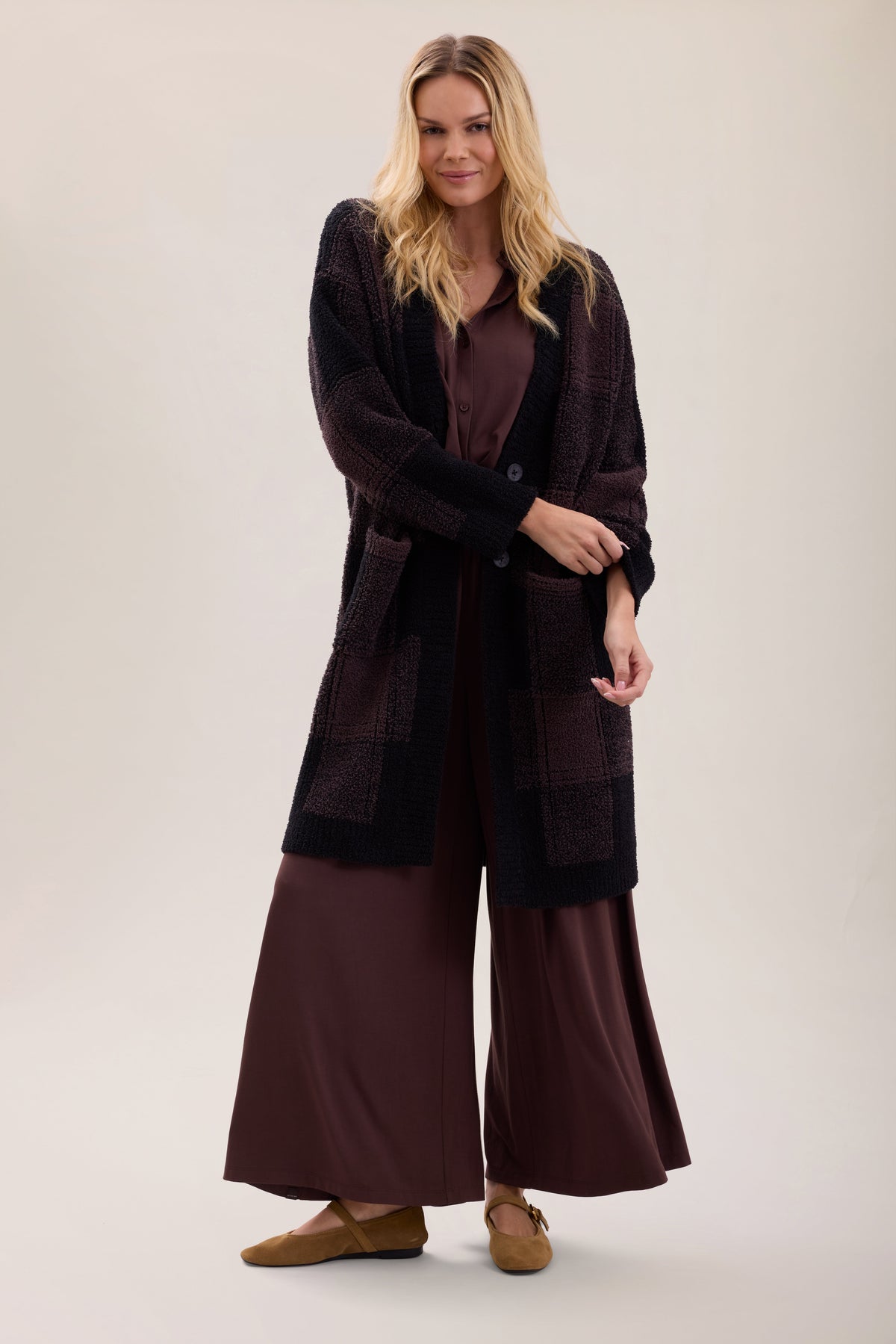 CozyChic® Cotton Buffalo Plaid Long Cardigan
