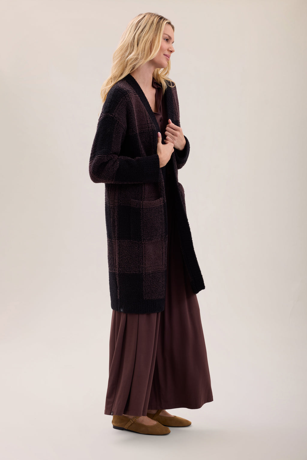 CozyChic® Cotton Buffalo Plaid Long Cardigan
