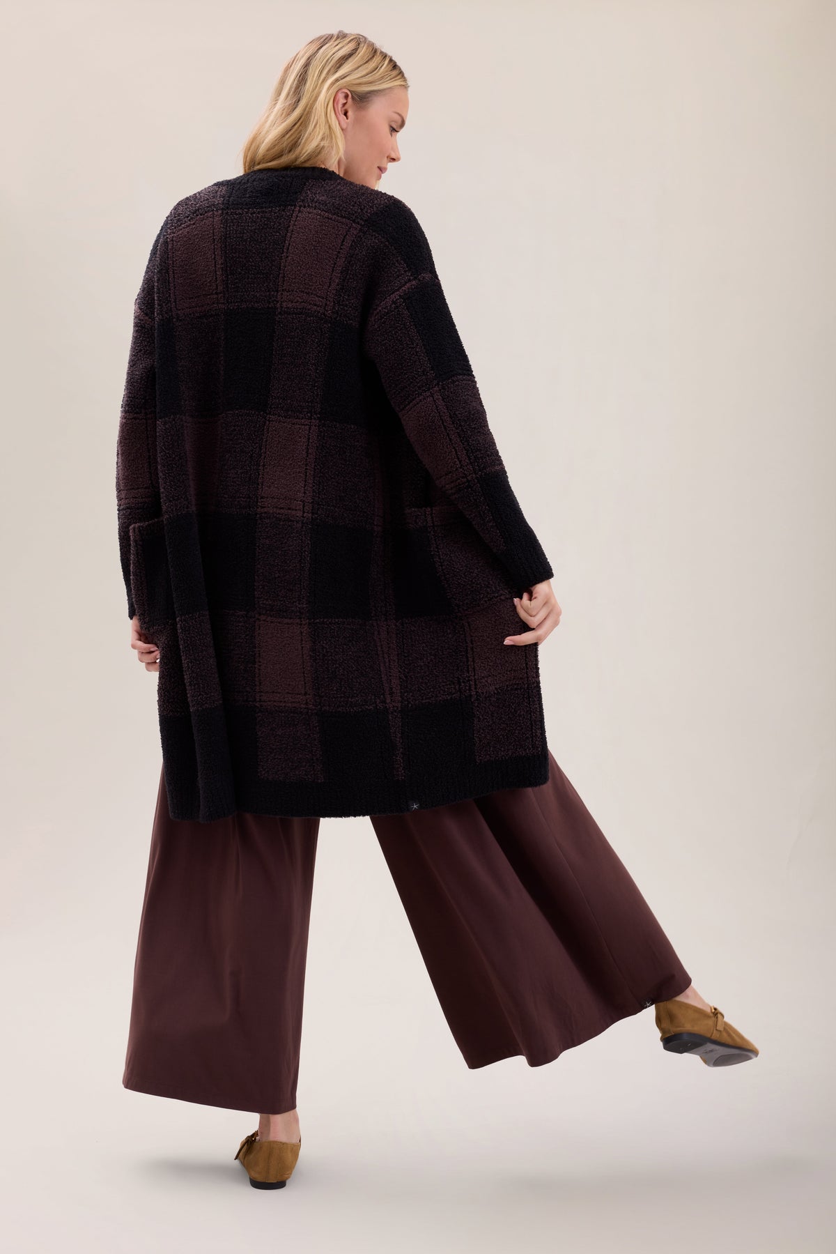 CozyChic® Cotton Buffalo Plaid Long Cardigan