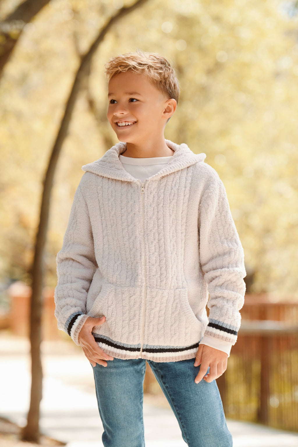 CozyChic® Youth Sporty Rib Cable Zip Hoodie