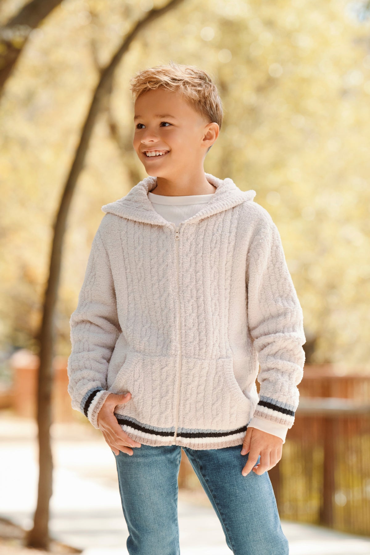 CozyChic® Youth Sporty Rib Cable Zip Hoodie
