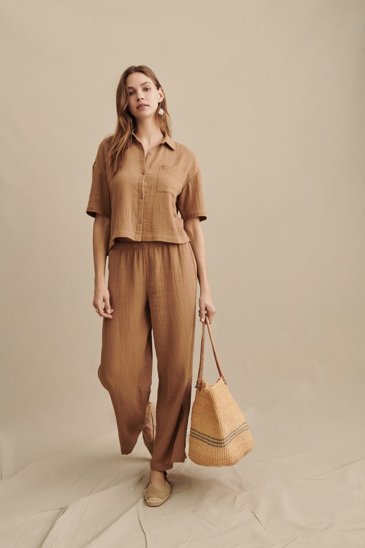 Cotton Gauze Wide Leg Pant