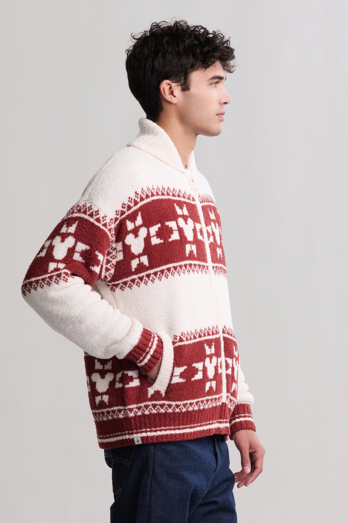 CozyChic® Unisex Disney Mickey Fair Isle Zip Sweater