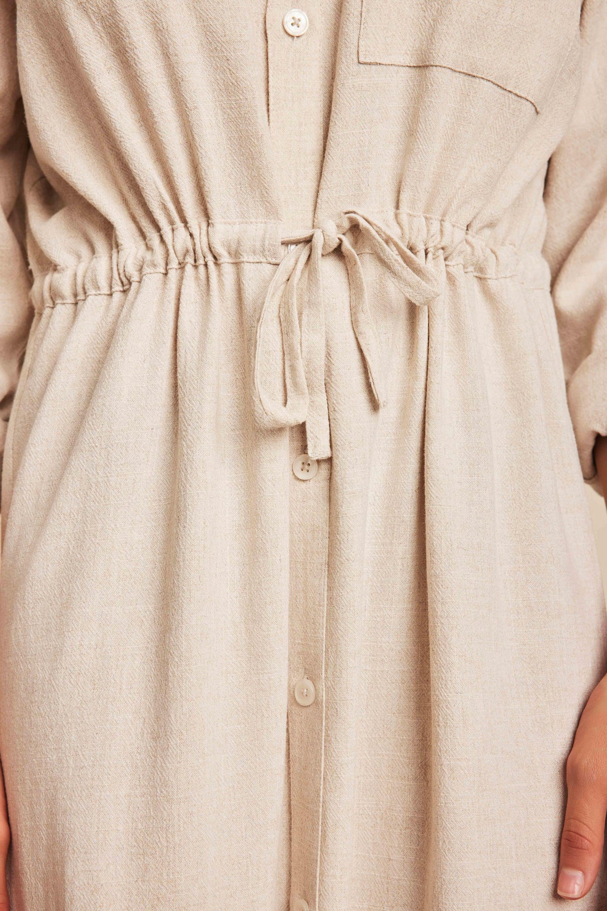 Linen Blend Cinched Shirtdress